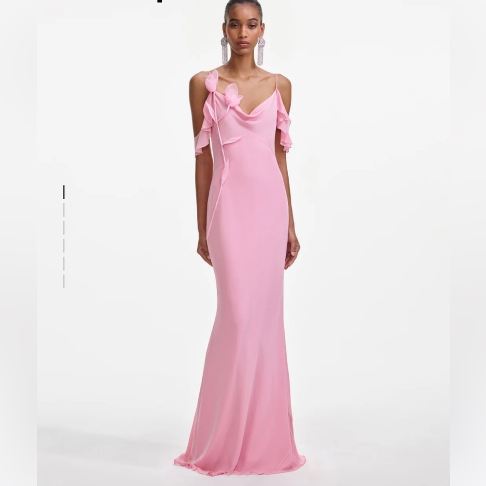 SELF-PORTRAIT Pink Georgette Flower Maxi Dress